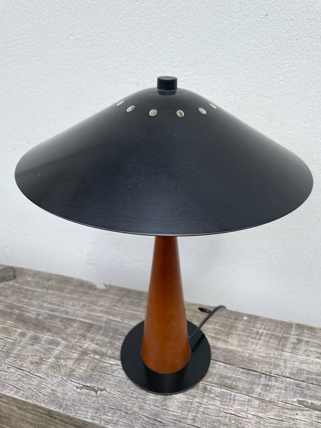 1980s metal and wood lamp