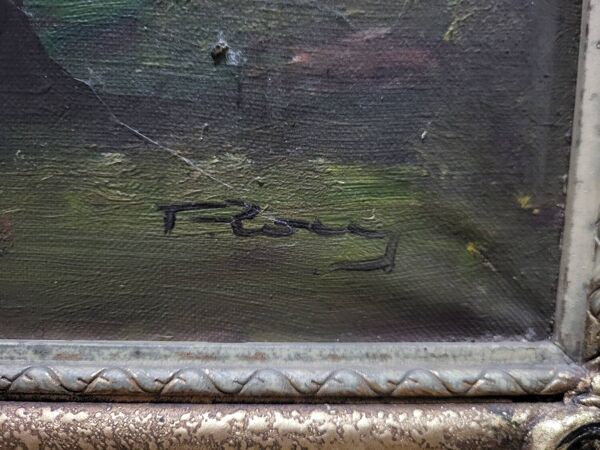 Tableau peinture à l'huile signée sur cadre en bois doré