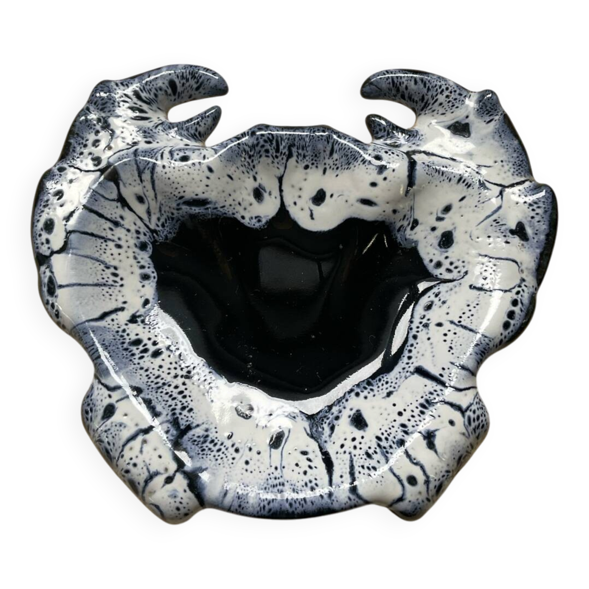 Vintage crab-shaped glazed ceramic catchall.