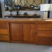 Large teak sideboard with 6 drawers and 2 sliding doors