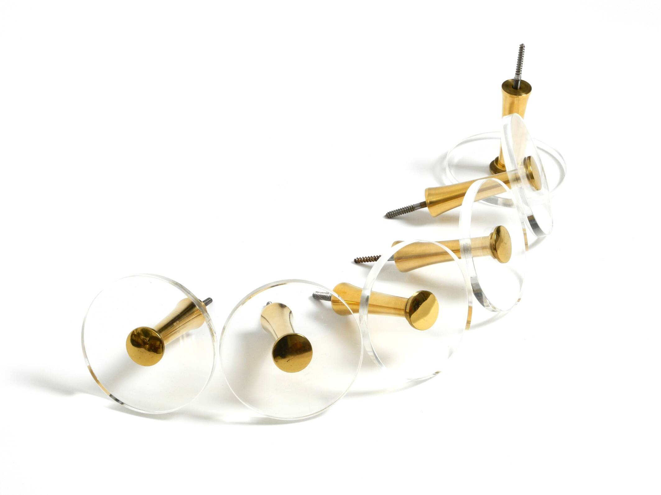 70s set of 6 coat hooks made of brass and plexiglass Vereinigte Werkstätten