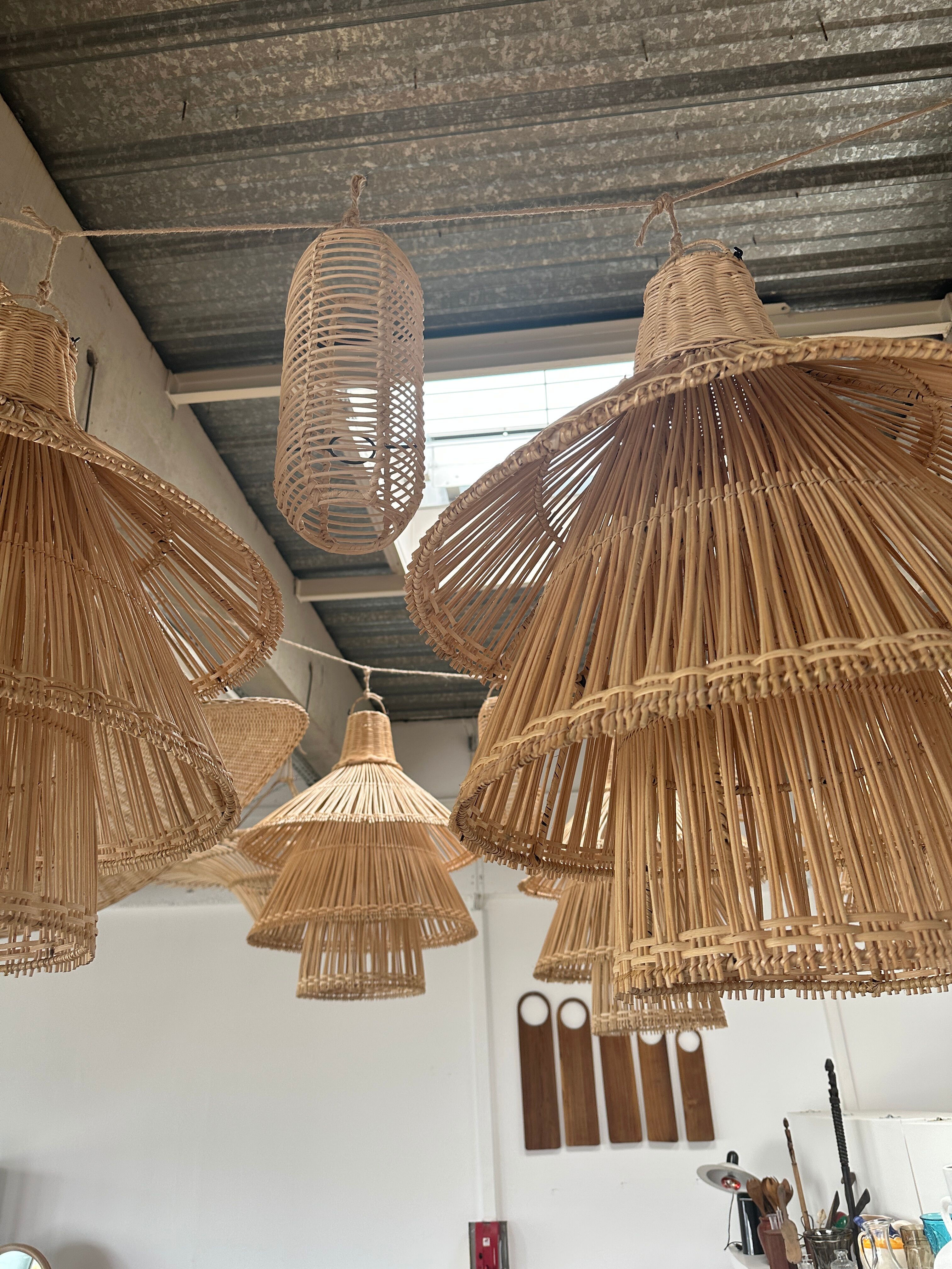 Rattan pendant lamp or light in the shape of an Asian lantern