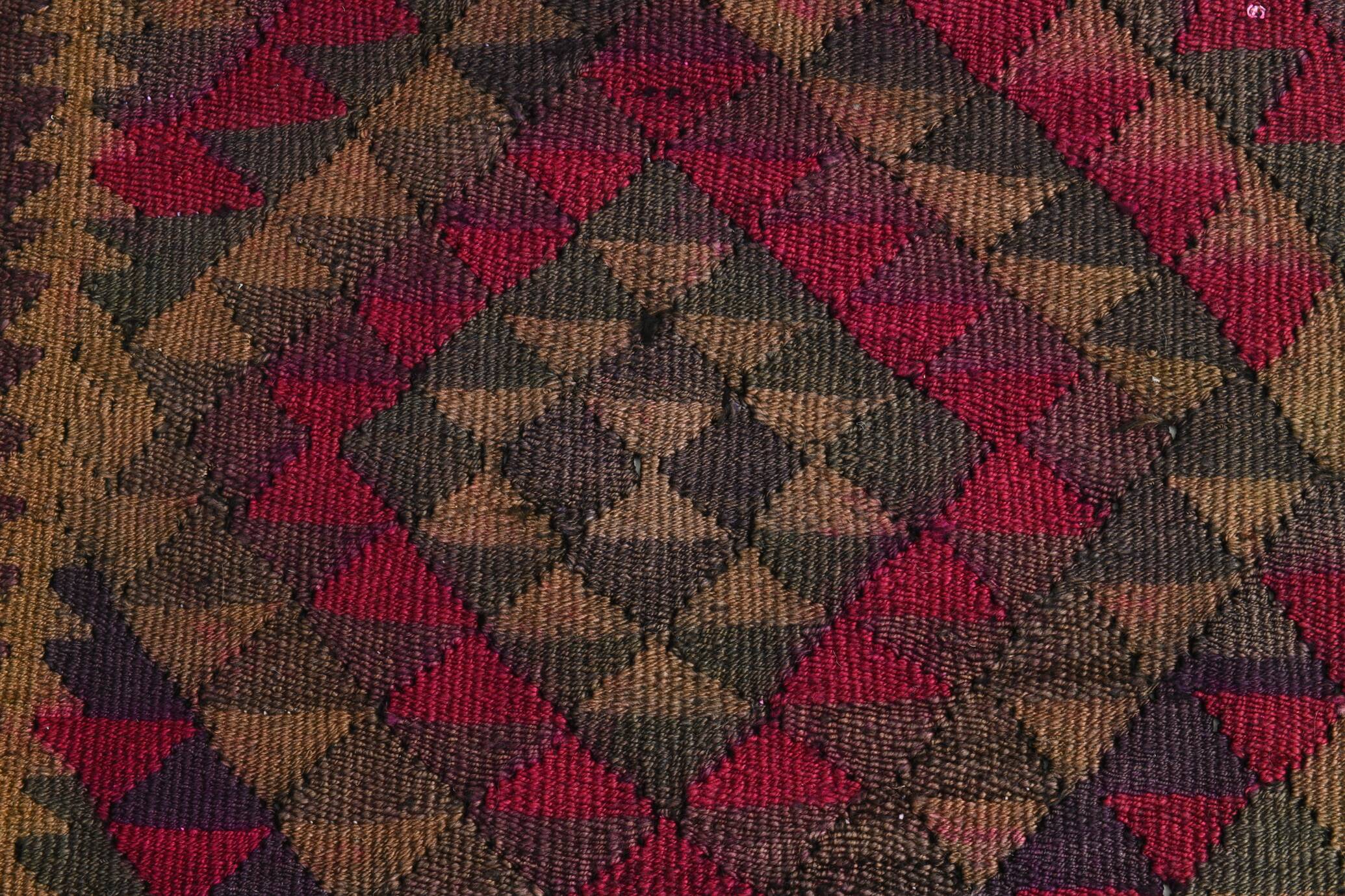 Burgundy Geometric Tribal Kilim Runner Rug, 80x342Cm