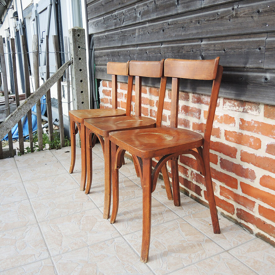 3 old wooden bistro chairs by Baumann