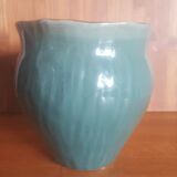 Vintage green and bronze ceramic pot cover vase