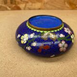 Ancien Cendrier Chinois Bronze en Émail Cloisonné Motif Fleurs Vintage