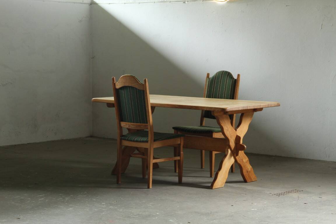 Vintage danish brutalist oak dining table