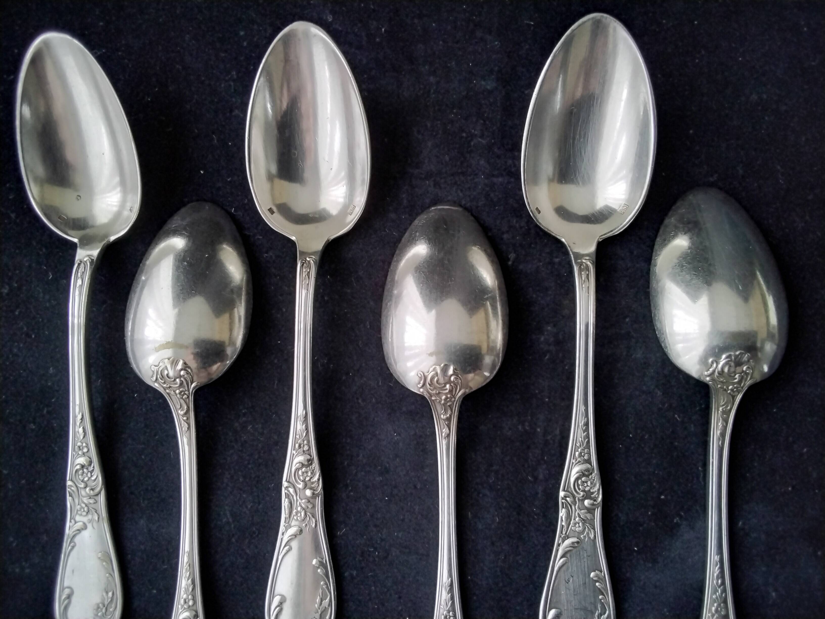 Box of 6 teaspoons in silver-plated Louis XV style