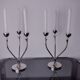 Pair of art deco candlesticks in stainless steel 3 flames and blue stones, Spain, 1970