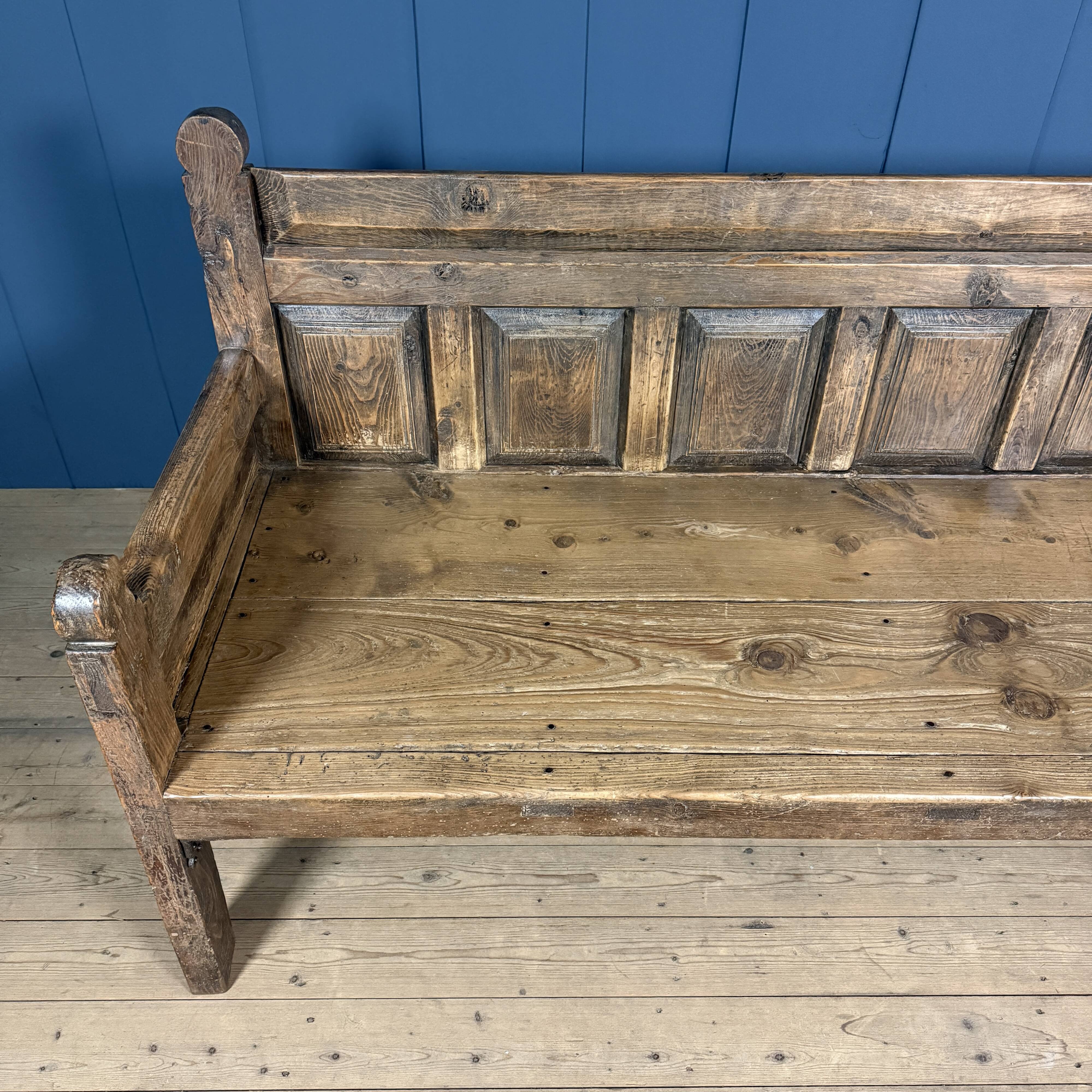 Large antique wooden Spanish bench from the 19th century