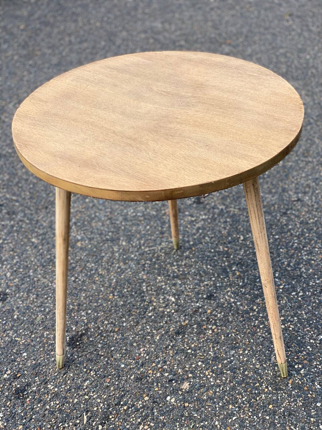 Scandinavian coffee table side table compass legs renovated in raw wood