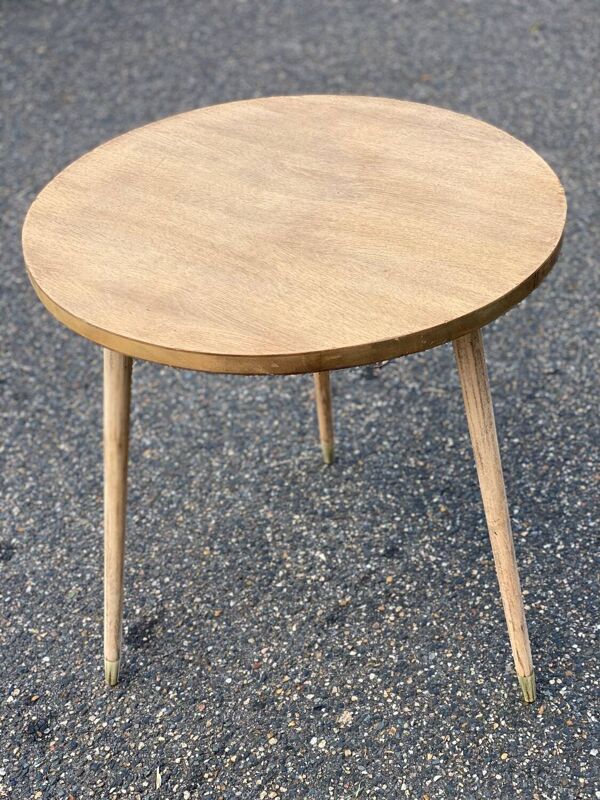 Table basse table d’appoint scandinave pieds compas rénovée en bois brut