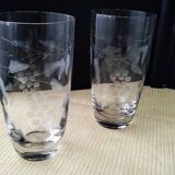 6 Verres à eau , orangeade ou bière en verre Décor gravé