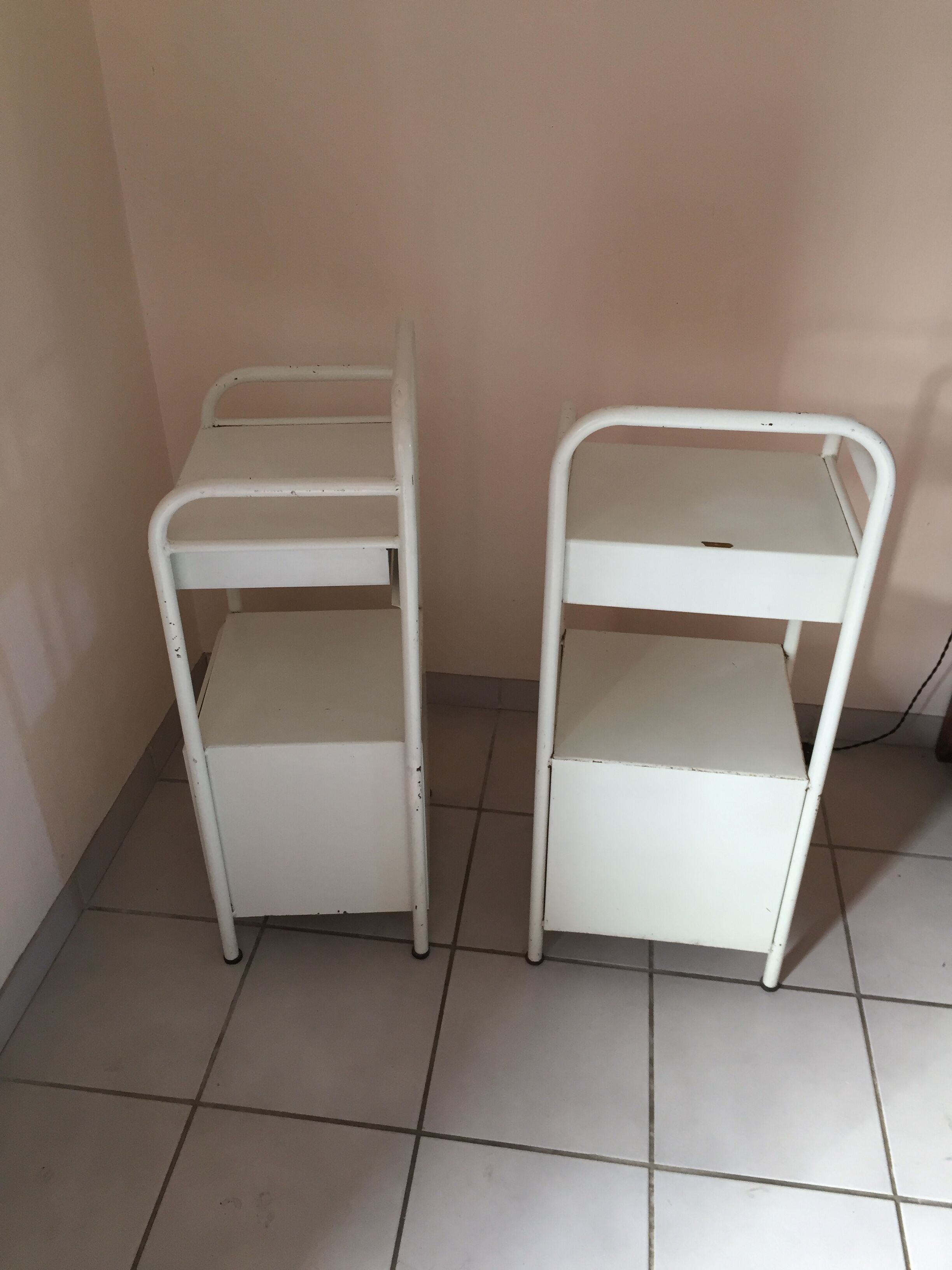 Pair of hospital bedside tables