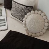 Mini round white wool pompom cushion