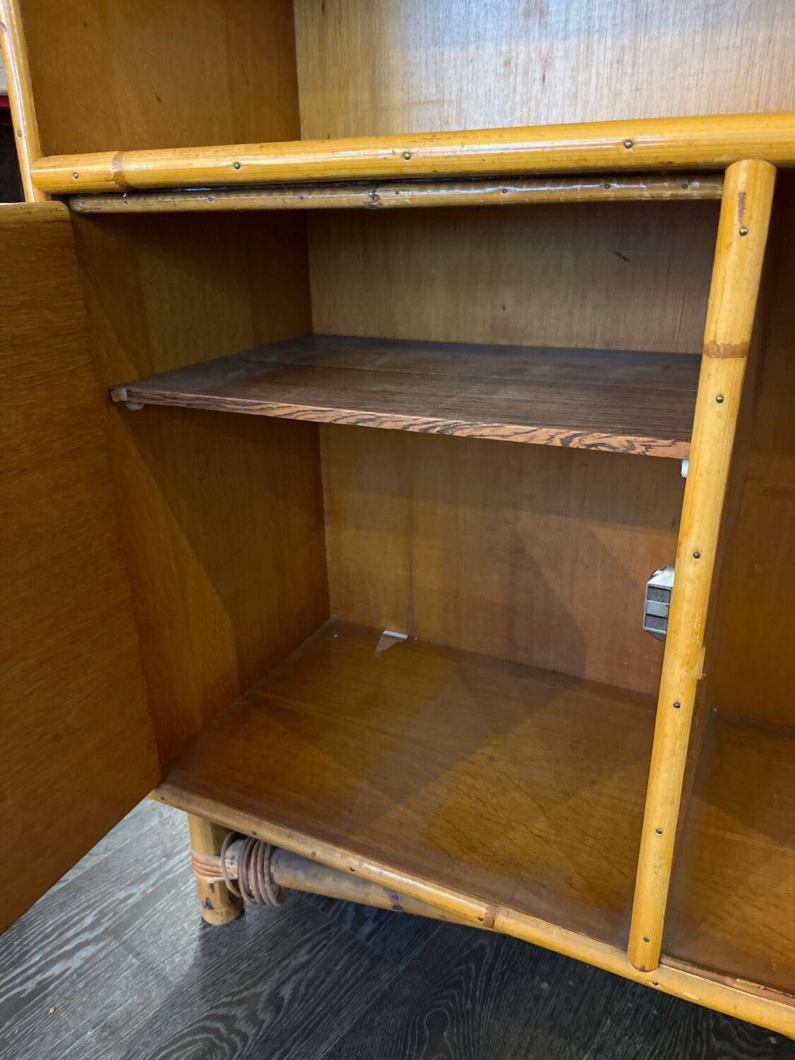 Vintage rattan side table in Audoux Minet style