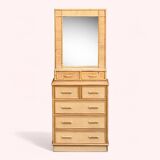 Rattan and woven wicker chest of drawers and mirror, 1970
