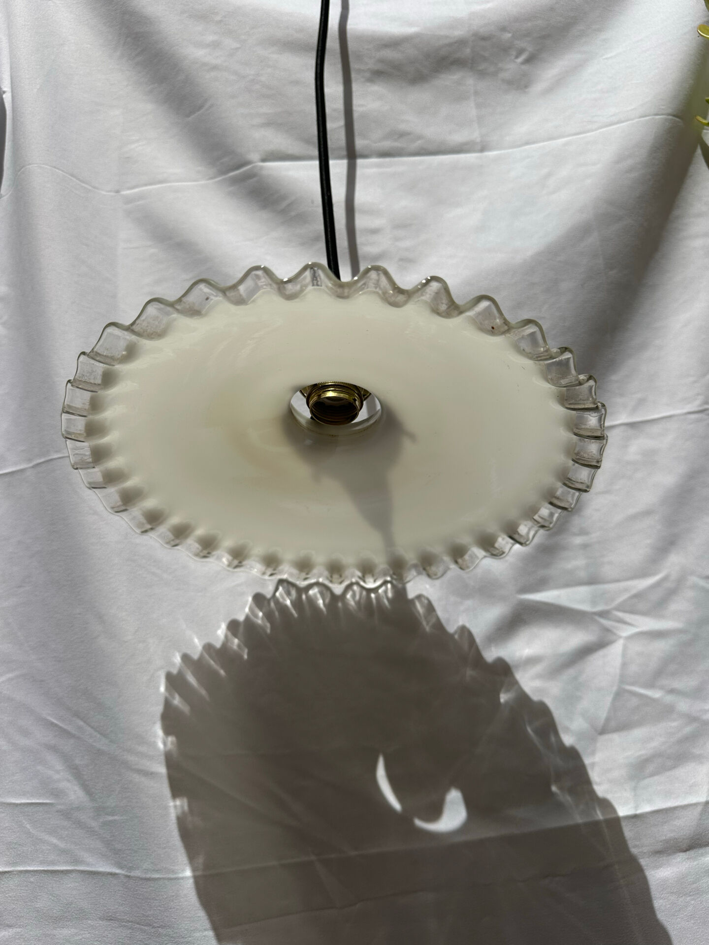 White opaline wavy suspension brass claw vintage lampshade
