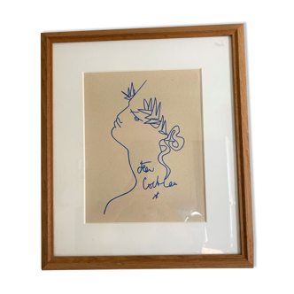 Lithograph "Profil d'homme" by Jean Cocteau