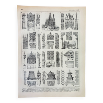 Old engraving 1898, Architecture (religious), construction • Lithograph, Original plate