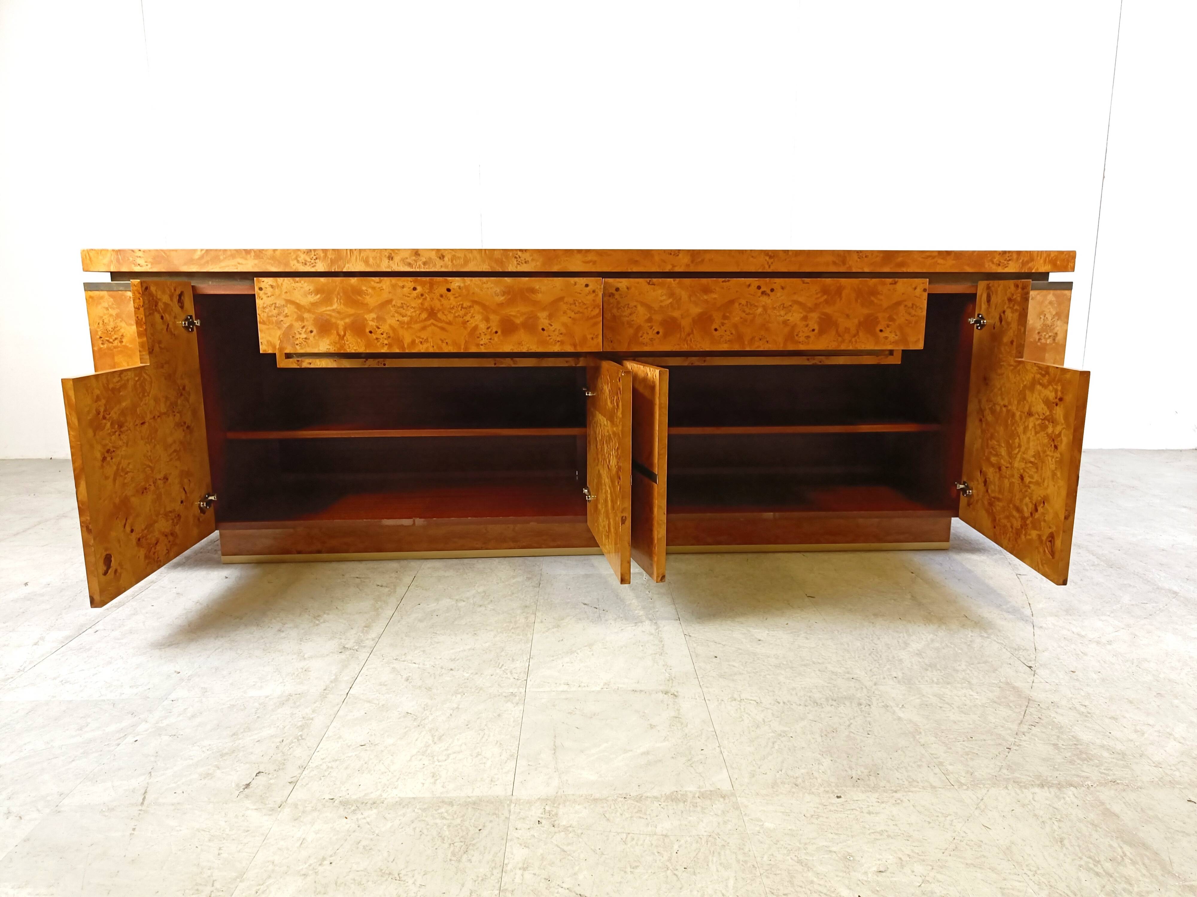 Burl wood credenza by Jean Claude Mahey, 1970s