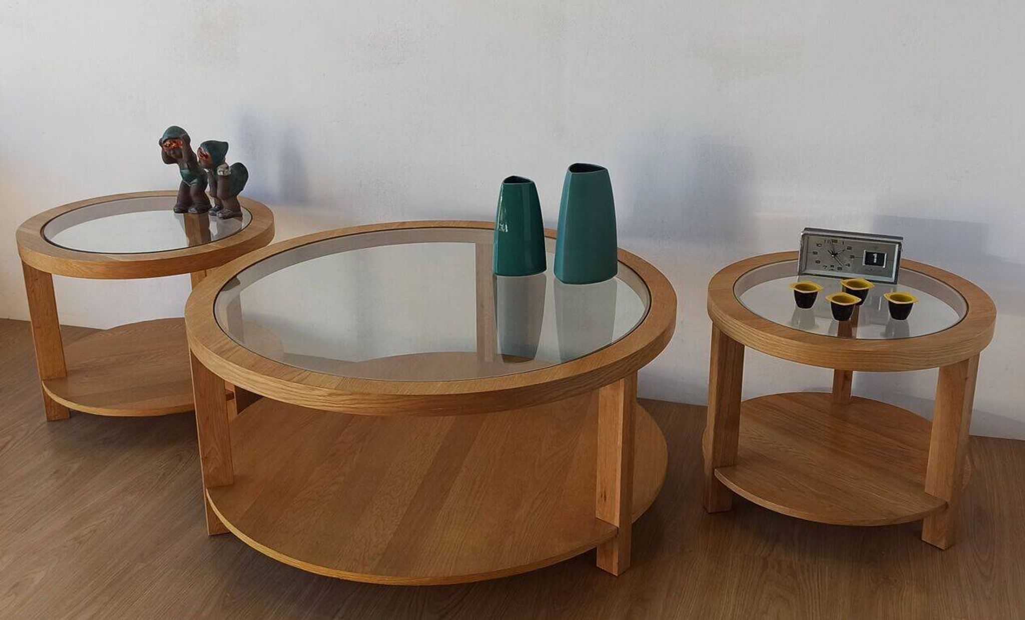 Round Tables with Glass Tops, Set of 3.