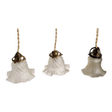 Set of 3 hangings lamp tulips in art nouveau glass paste