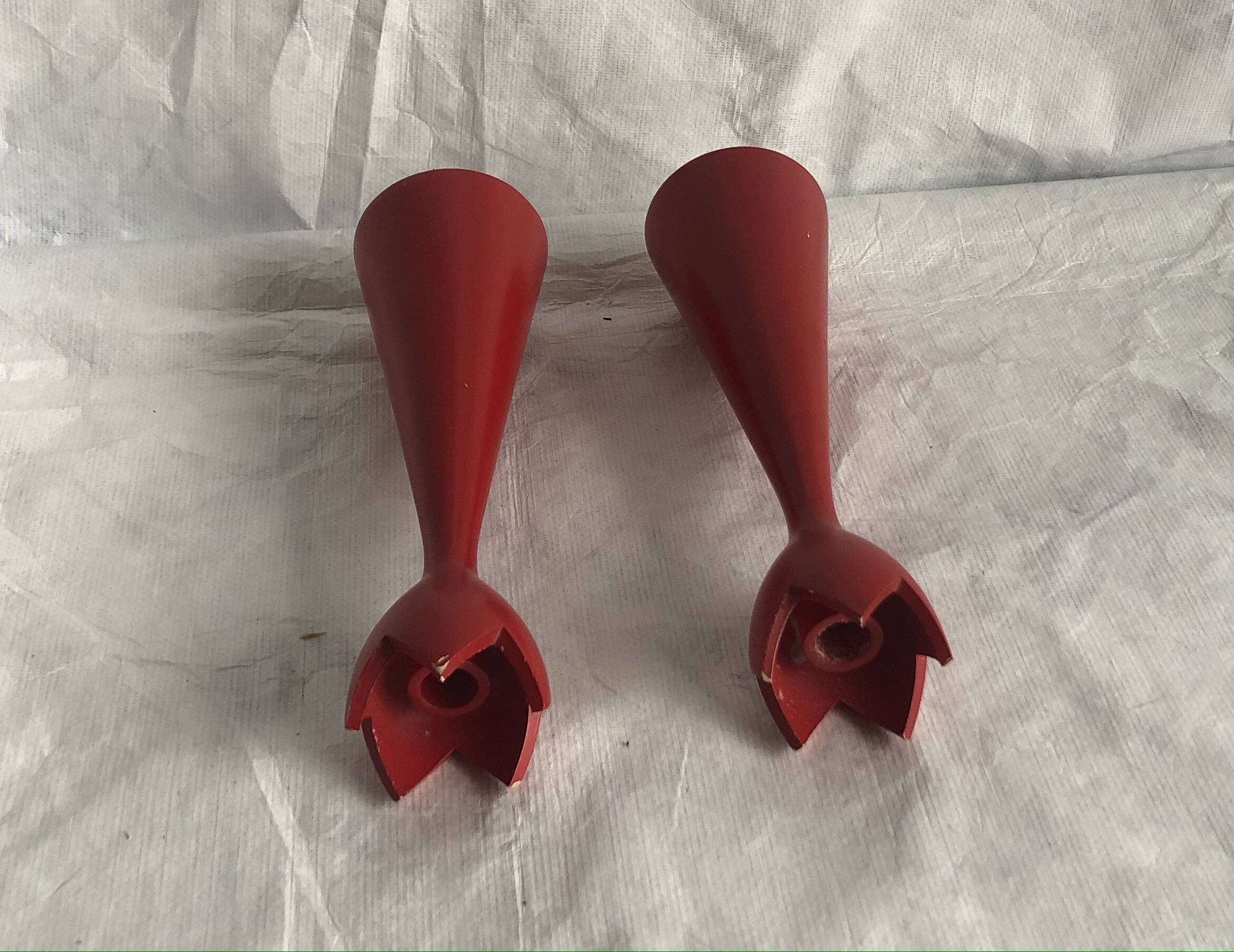 pair of Scandinavian painted wooden candle holders, minimalist atmosphere, free form