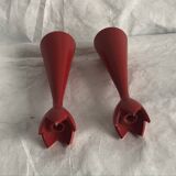 pair of Scandinavian painted wooden candle holders, minimalist atmosphere, free form