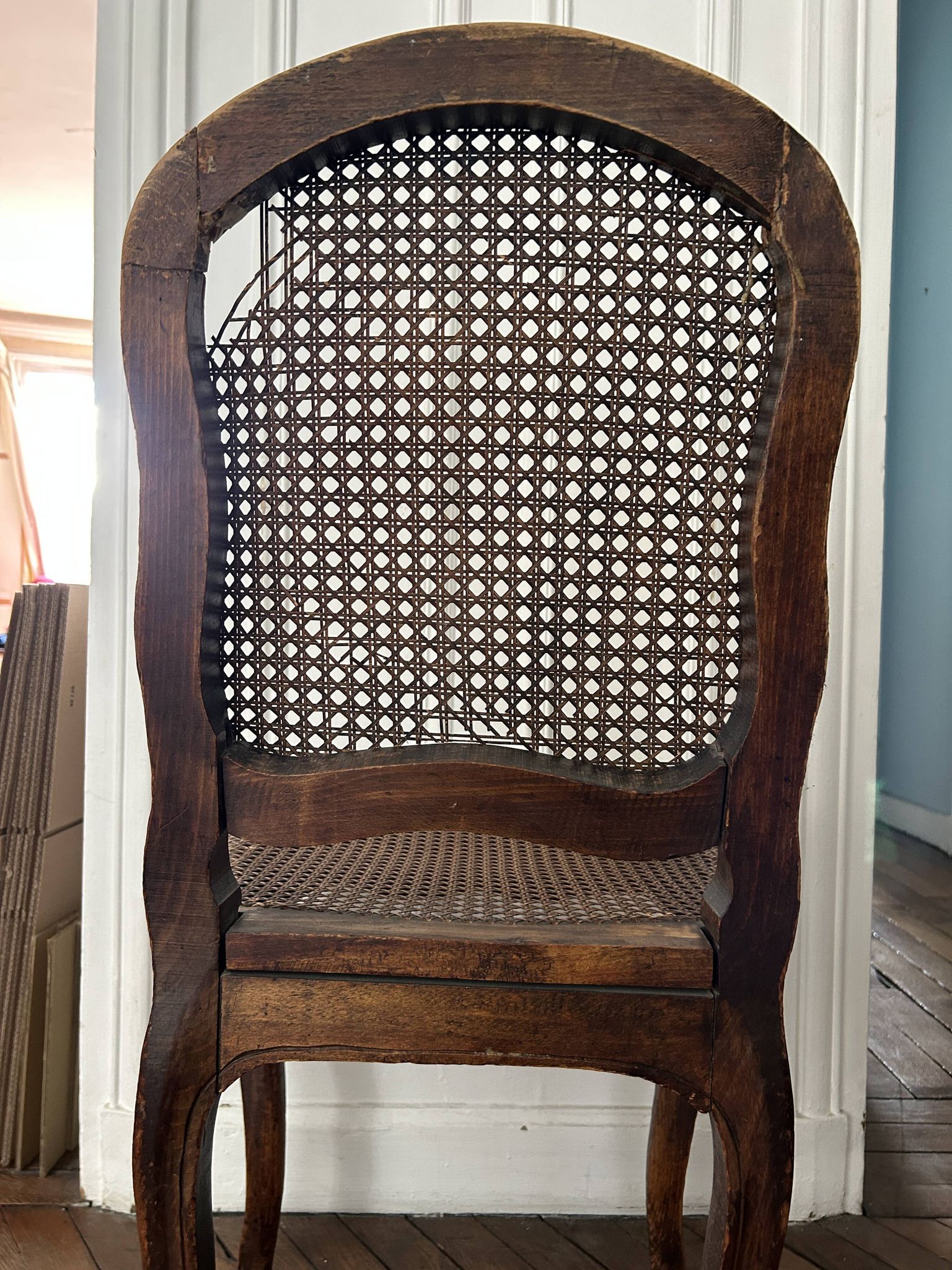 Antique Louis XV chair – molded natural wood / cane base