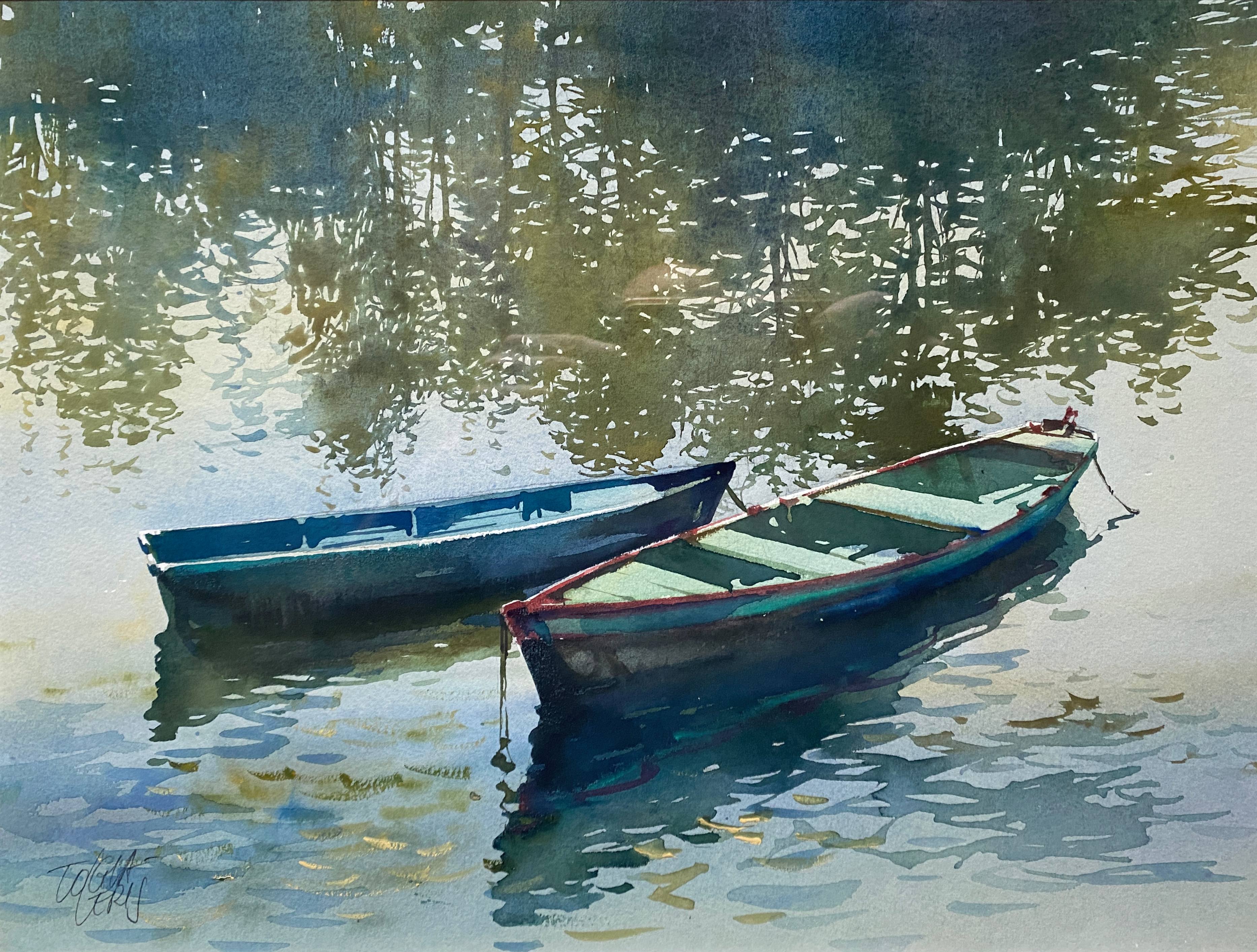 Watercolor painting "the boats under the trees" by togla leris + frame