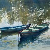 Watercolor painting "the boats under the trees" by togla leris + frame