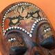 African Hanging Mask / Tribal Carved Wood Inlaid with Mother of Pearl Long