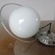 Hanging lamp Bauhaus white opaline ball and chrome metal 30 40 years