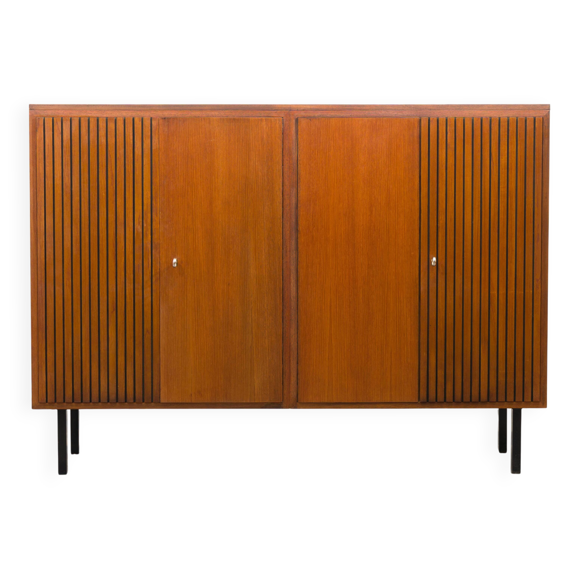 Large high teak sideboard with fluted doors, 1960s