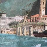 Peinture à l’huile antique milieu du siècle bateaux nautiques maritimes navires paysage marin ancien