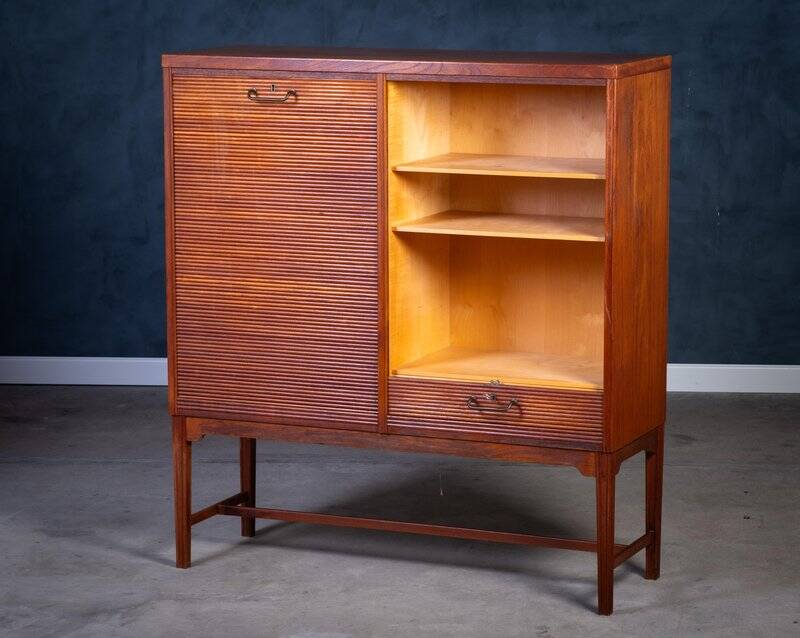 Teak Drum Cabinet with Brass Handle, Denmark, 1960s
