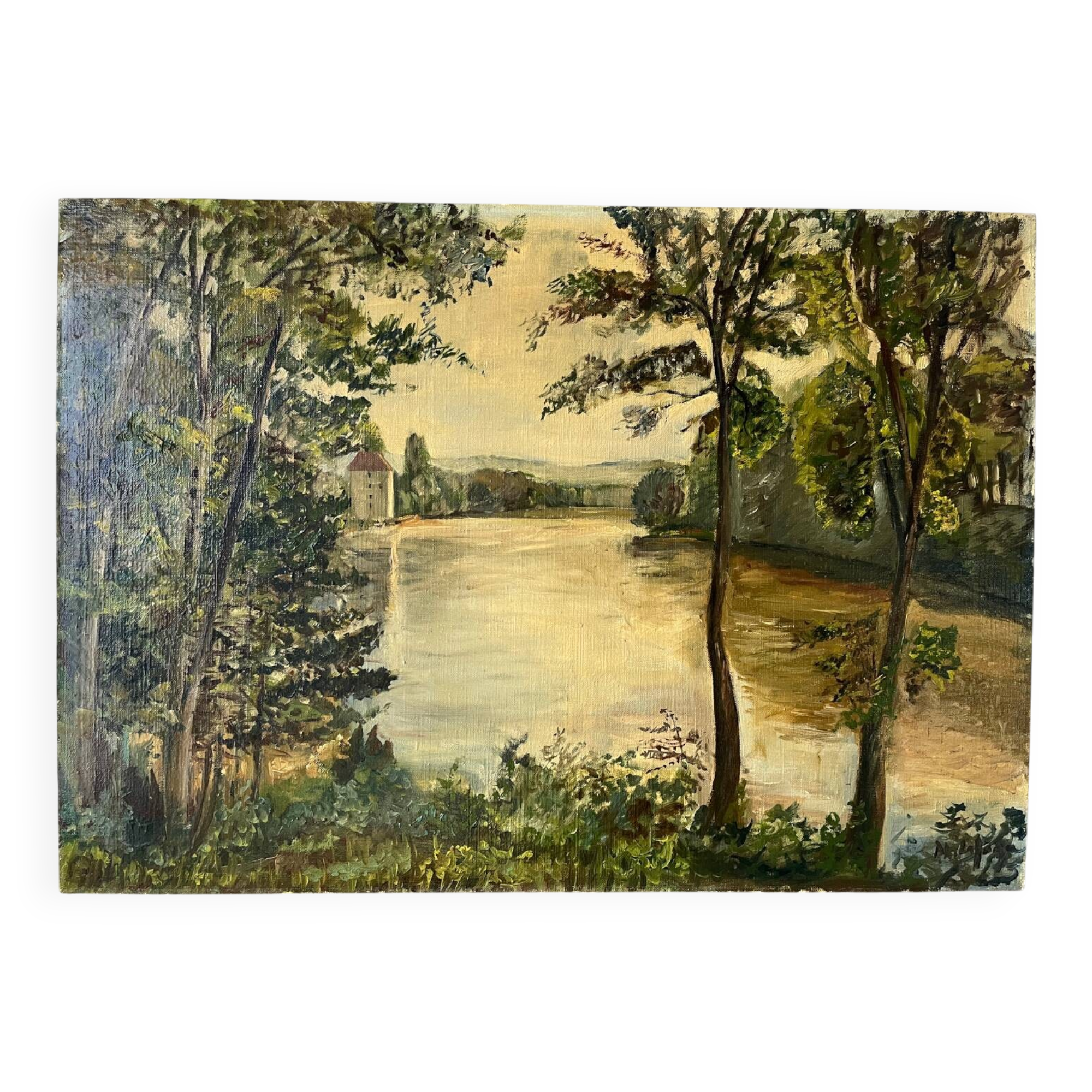 Oil on canvas "By the River", signed
