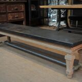 Ancient bench in solid oak and french bank brass