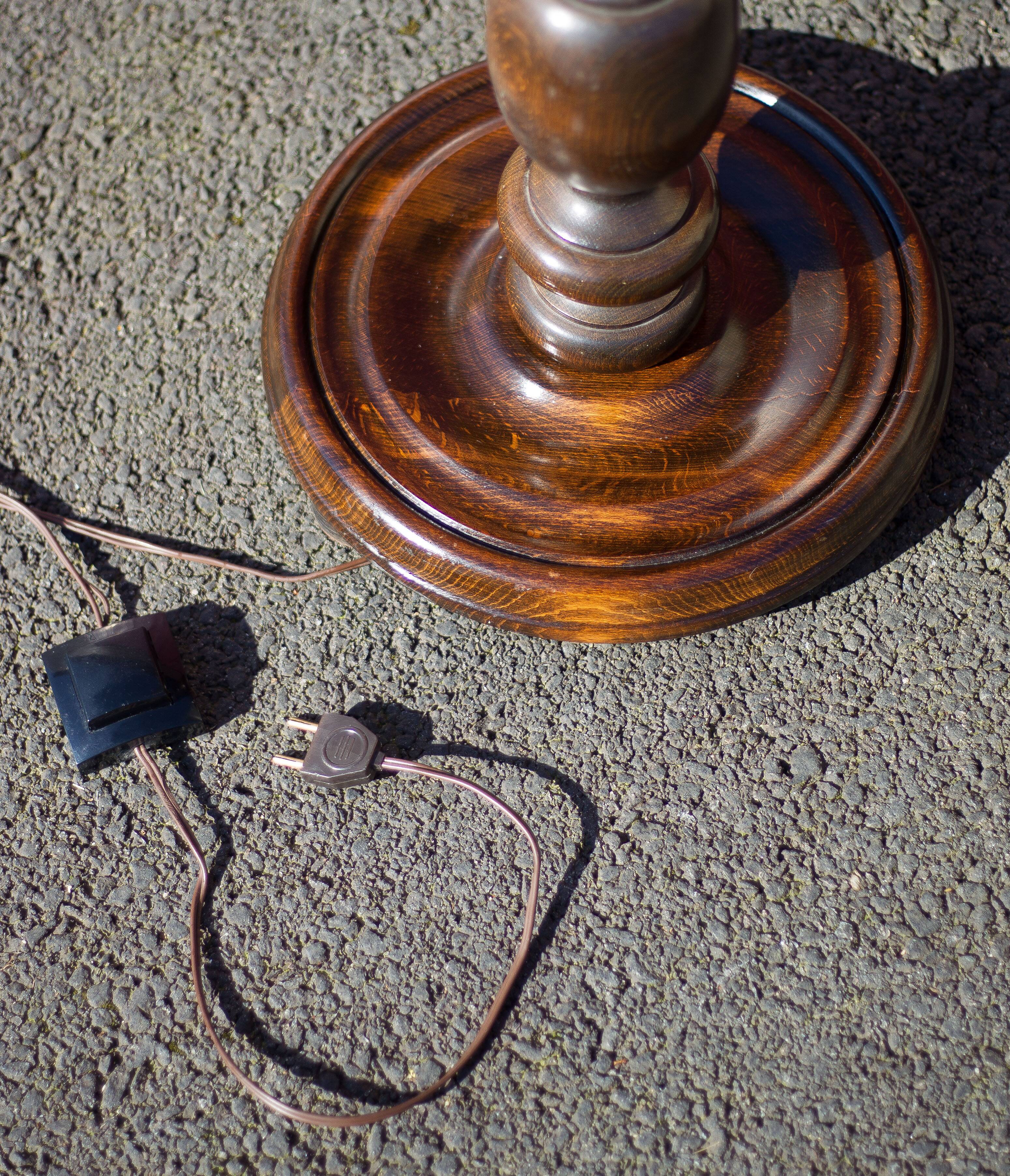 Wooden floor lamp, turned wooden floor lamp, large vintage wooden lamp base