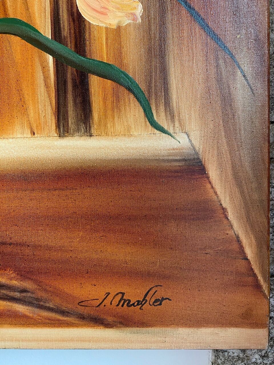 Ancient painting, still life with flowery vase and glass, signed,XX century