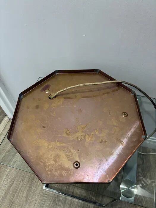 Vintage Octagonal Copper Amber Glass Flush Ceiling Lamp 1960s-70s
