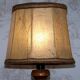 Small French Round Turned Wood Table Lamp With Hand Made Hide Skin Shade 4355