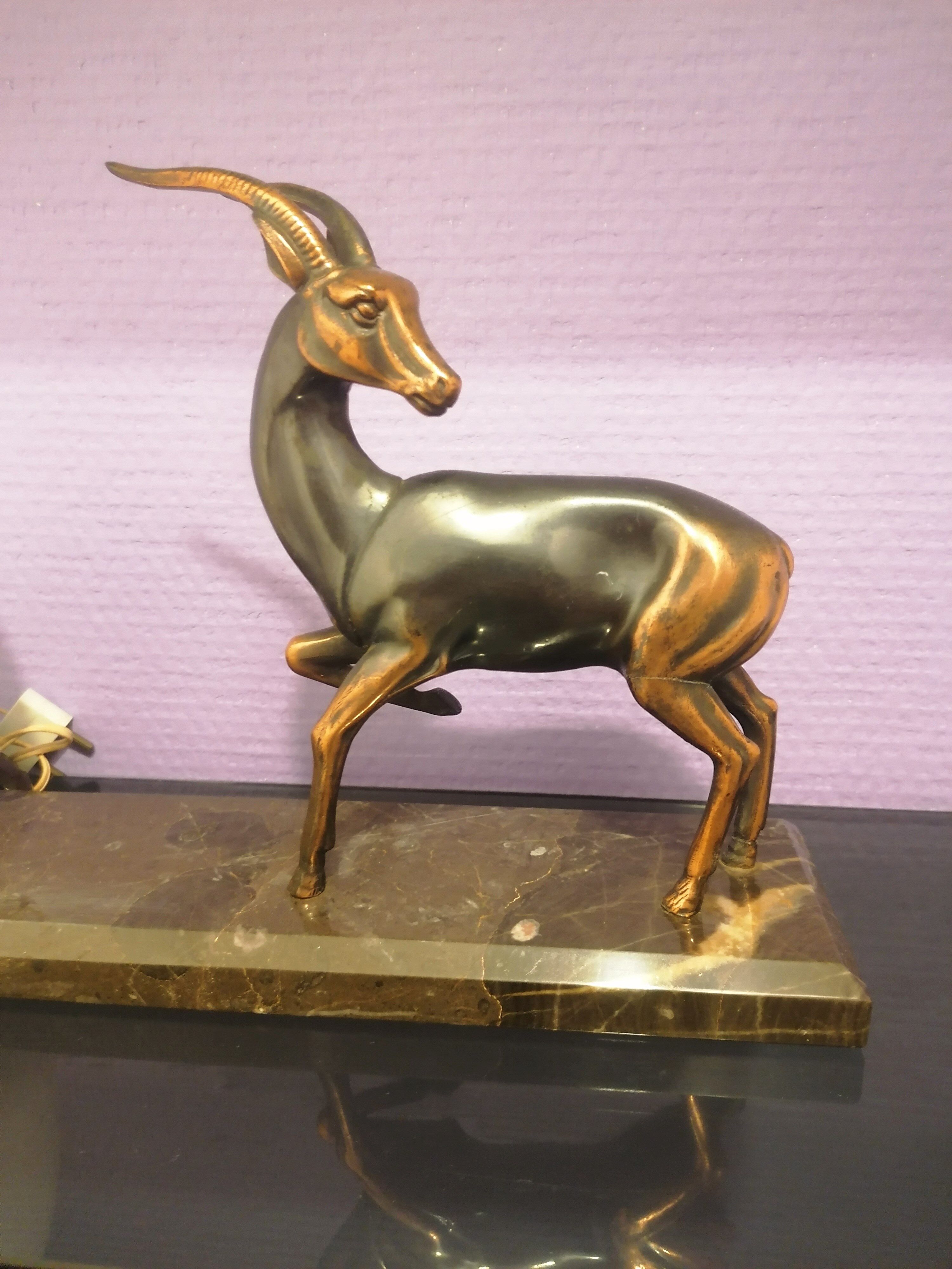 Art deco lamp antilope regulates marble base 1930