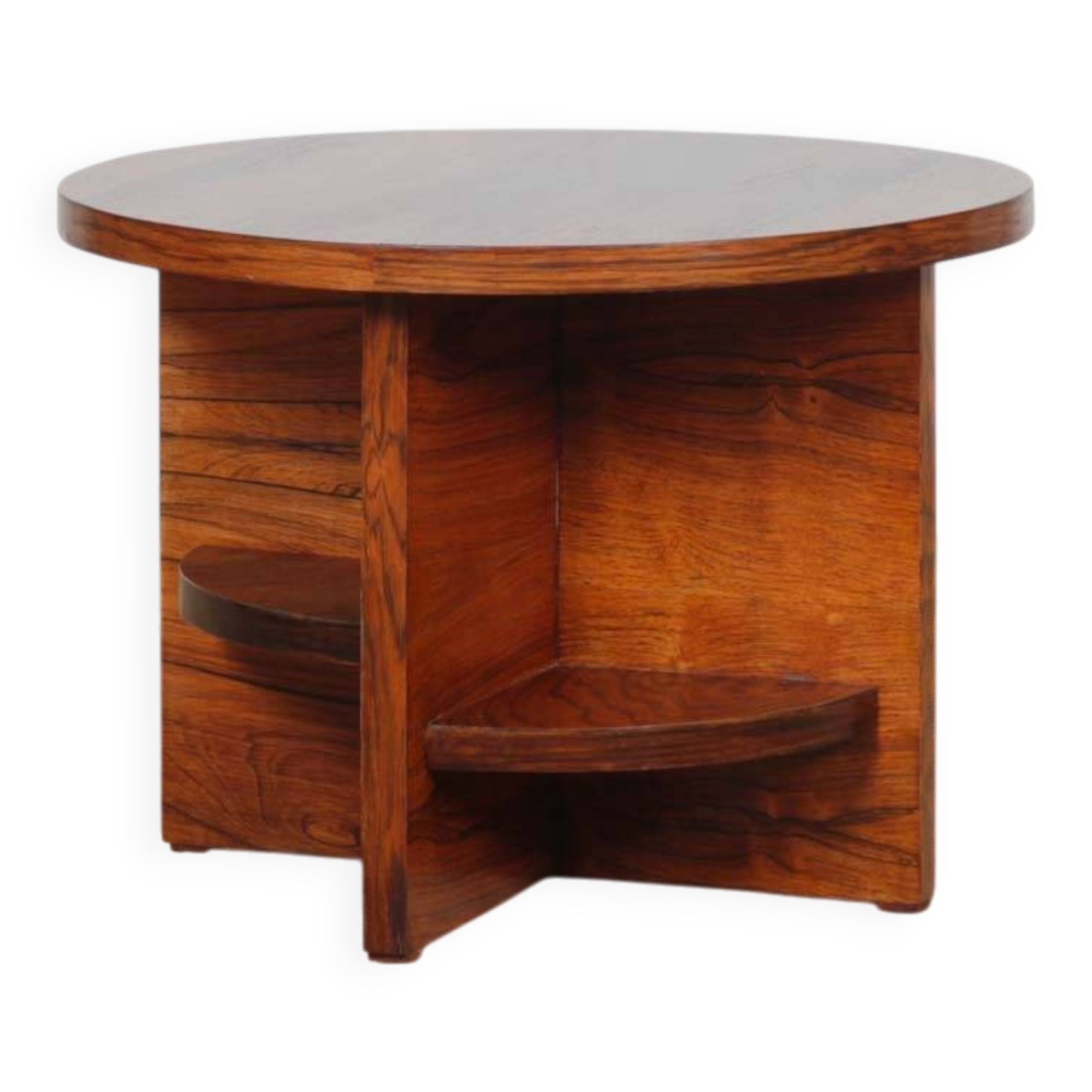 Table basse ronde en noyer et palissandre, XXe siècle