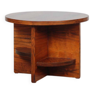 Table basse ronde en noyer et palissandre, XXe siècle