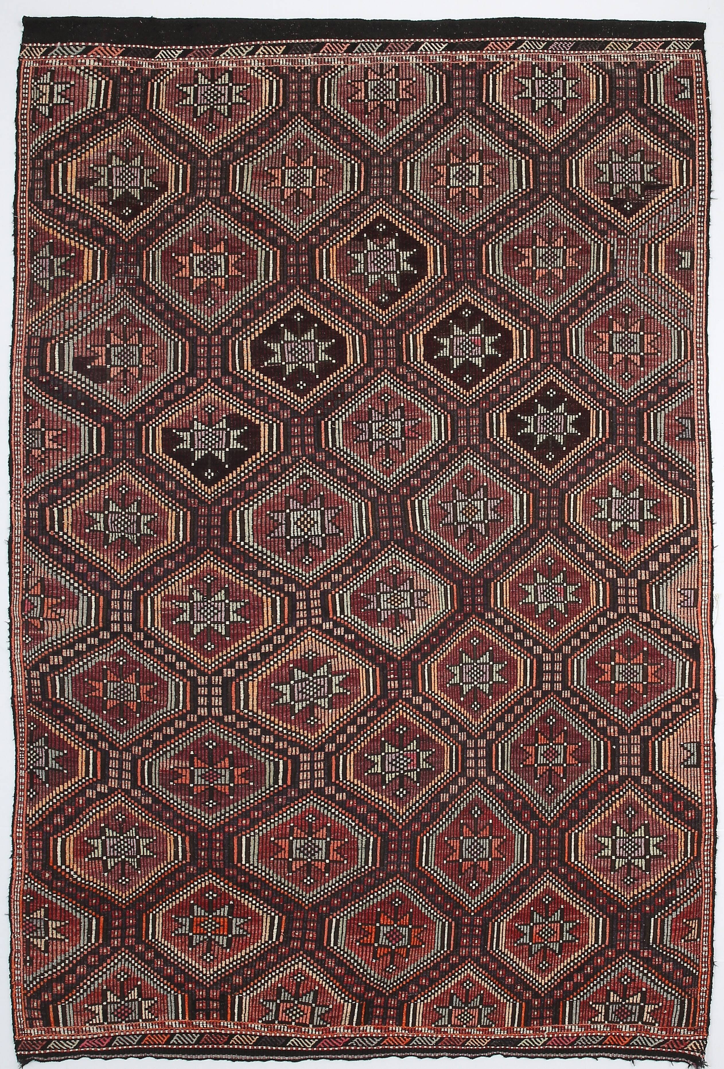 7x11 Kilim Dark Brown Large Area Handwoven Kilim Rug, 218x320 Cm