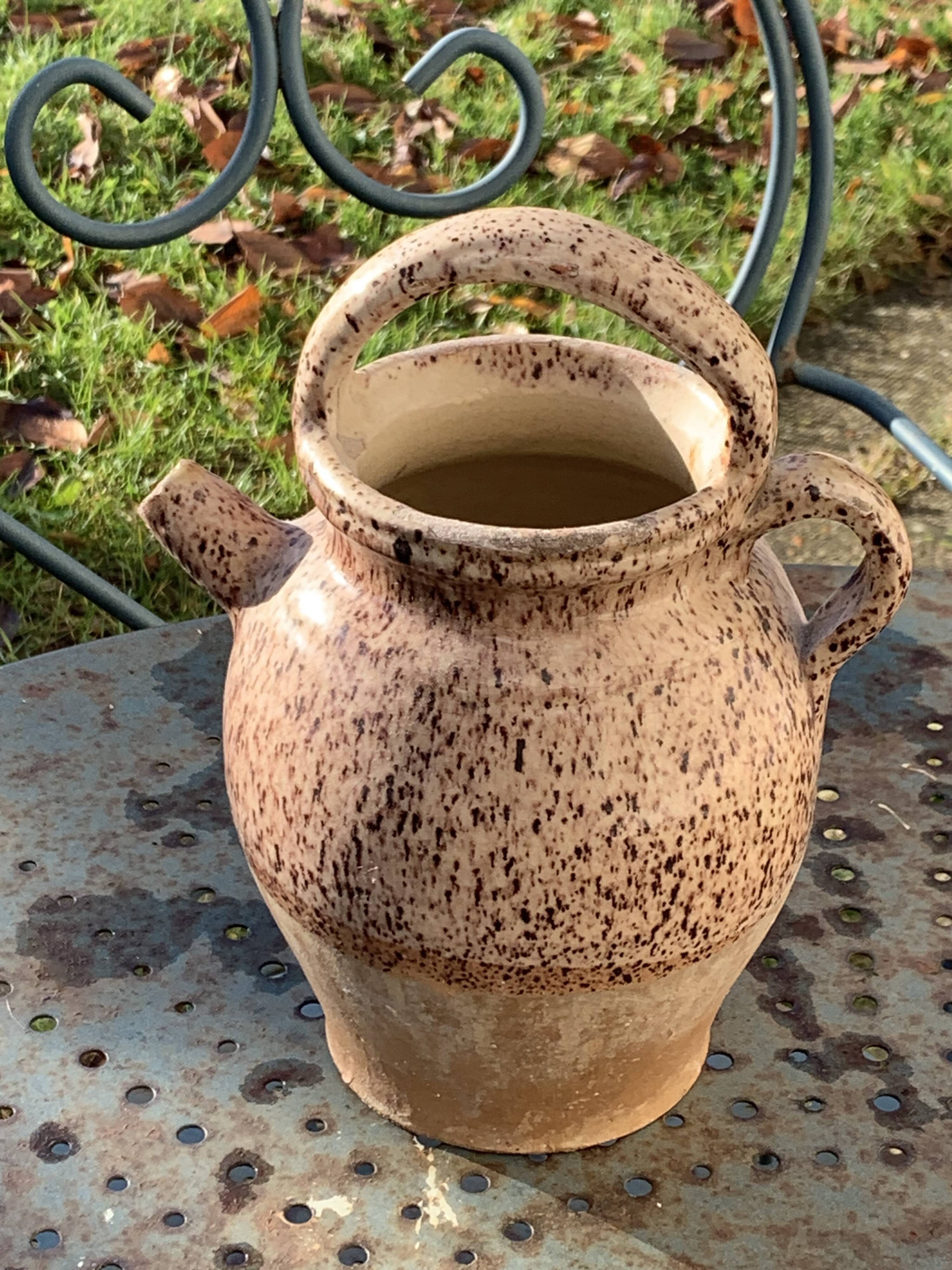 Gargoulette, raw stoneware jug and beige glaze, speckled, vintage
