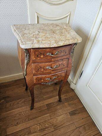 Louis XV style bedside table in marquetry with marble.