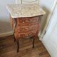Louis XV style bedside table in marquetry with marble.